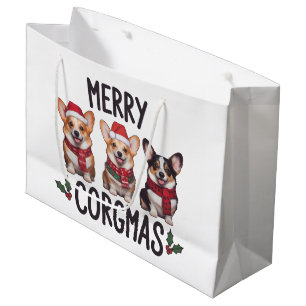 Merry Corgmas Santa Hat Christmas Corgi Dog Mum  Large Gift Bag