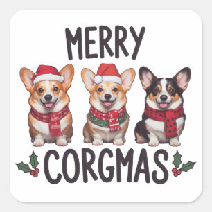 Merry Corgmas Santa Hat Christmas Corgi Dog Mum  Square Sticker