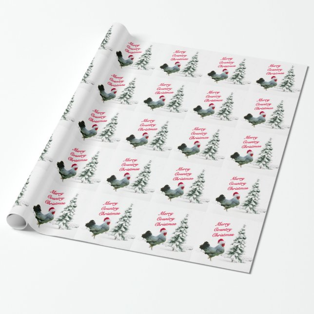 Merry Country Christmas Chicken With Santa Hat Wrapping Paper (Unrolled)