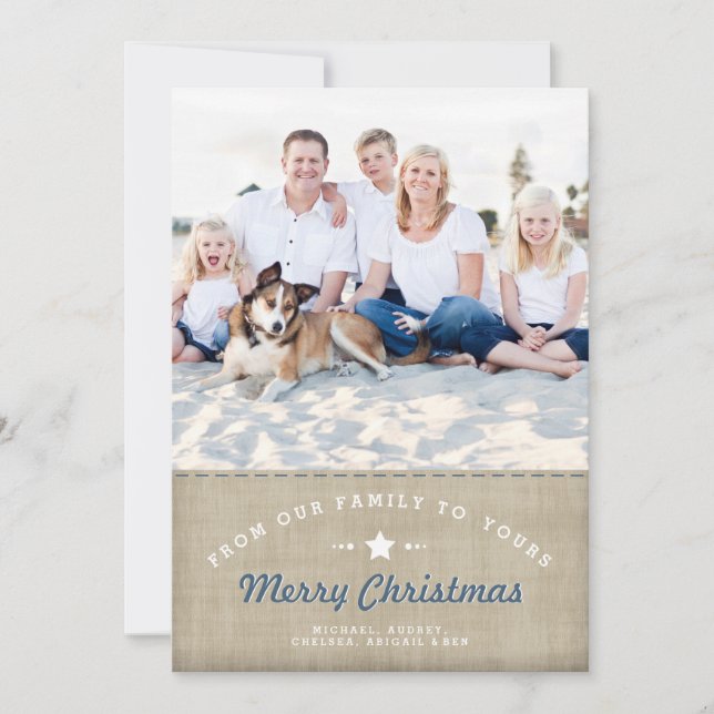 Merry Country Christmas Rustic Burlap Photo Card (Front)