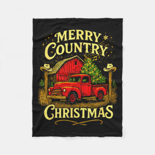 Merry Country Christmas Vintage Truck And Barn Hol Fleece Blanket