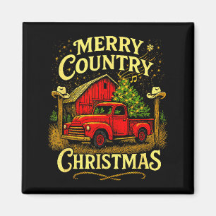 Merry Country Christmas Vintage Truck And Barn Hol Magnet