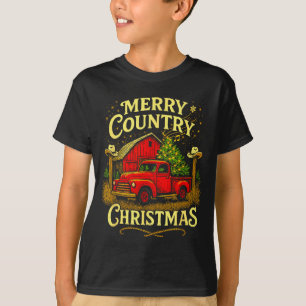 Merry Country Christmas Vintage Truck And Barn Hol T-Shirt