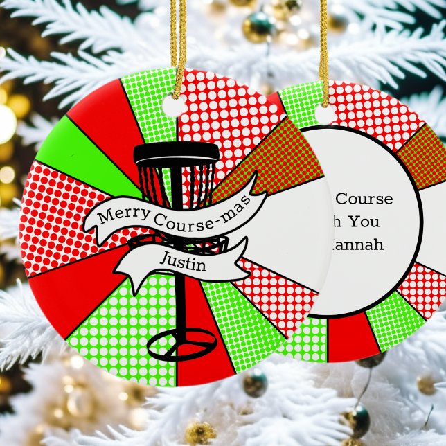 Merry Course-mas Disk Golf Pun Personalized  Ceramic Tree Decoration (Creator Uploaded)