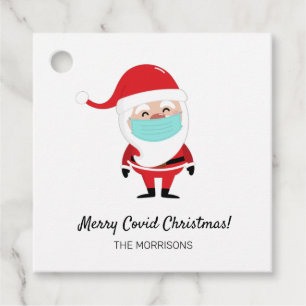 Merry Covid Christmas Santa Claus Wearing Facemask Favour Tags