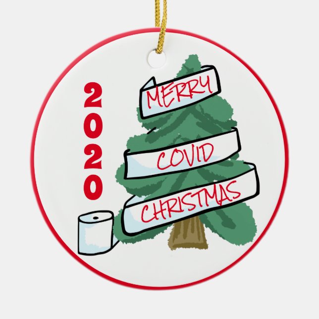 Merry Covid Christmas Toilet Paper Garland 2020 Ceramic Tree Decoration (Front)