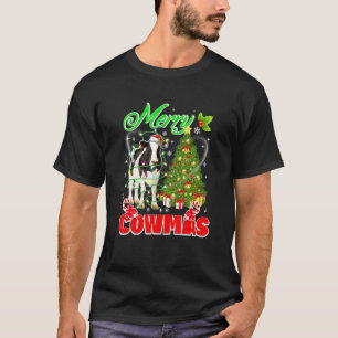 Merry Cowmas Cute Christmas Lights Santa Cow Farme T-Shirt