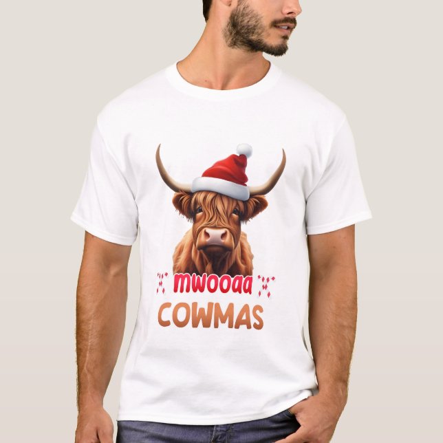 Merry Cowmas Cute Christmas Santa Calf Xmas T-Shirt (Front)