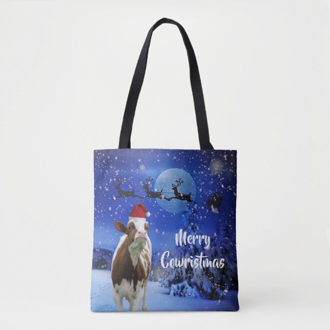 Merry Cowristmas Santa Cow Holiday Tote Bag (Front)