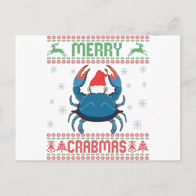 Merry Crabmas Funny Crab Ugly Christmas Sweater Postcard (Front)
