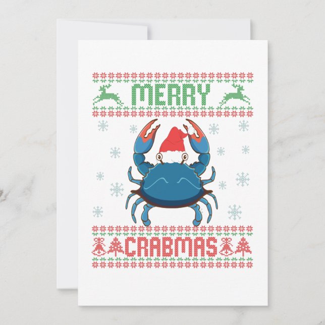 Merry Crabmas Funny Crab Ugly Christmas Sweater Thank You Card (Front)