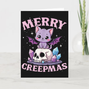 Merry Creepmas Cat Pastel Goth Christmas Skull For Card