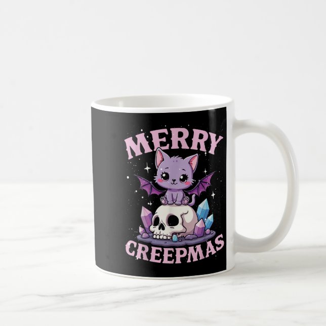 Merry Creepmas Cat Pastel Goth Christmas Skull For Coffee Mug (Right)