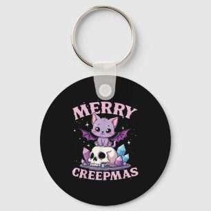 Merry Creepmas Cat Pastel Goth Christmas Skull For Key Ring