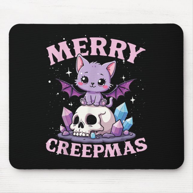 Merry Creepmas Cat Pastel Goth Christmas Skull For Mouse Mat (Front)