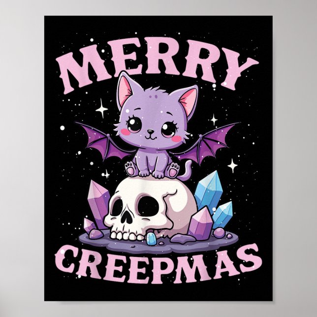 Merry Creepmas Cat Pastel Goth Christmas Skull For Poster (Front)