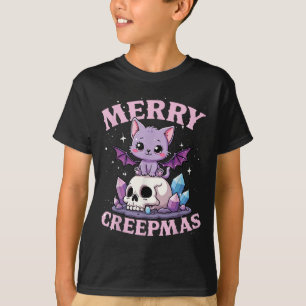 Merry Creepmas Cat Pastel Goth Christmas Skull For T-Shirt