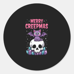 Merry Creepmas Cat Pastel Goth Christmas Skull T-S Classic Round Sticker