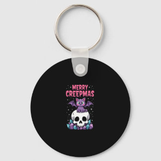 Merry Creepmas Cat Pastel Goth Christmas Skull T-S Key Ring