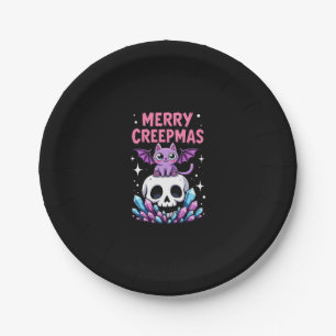 Merry Creepmas Cat Pastel Goth Christmas Skull T-S Paper Plate