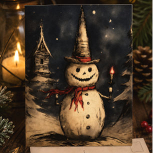 Merry Creepmas Creepy Snowman Vintage Gothic Chris Postcard