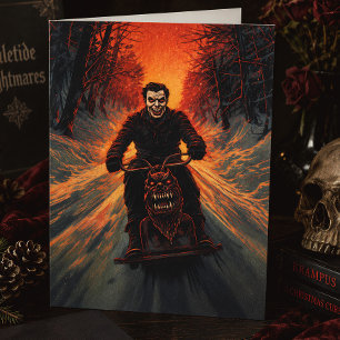 Merry Creepmas Krampus Sled Vintage Horror Holiday Card