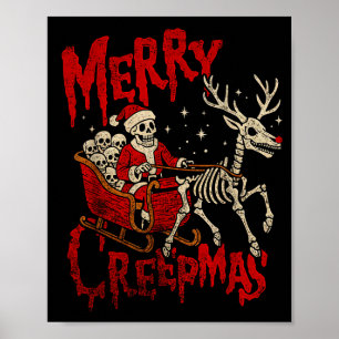Merry Creepmas Skeleton Creepy Christmas Goth Holi Poster