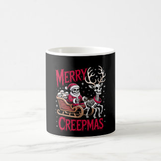 Merry Creepmas Skeleton Santa Sleigh Reindeer Xmas Coffee Mug