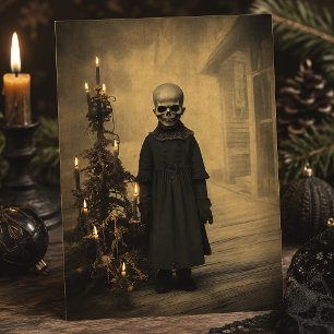 Merry Creepmas Spooky Skeleton Gothic Vintage Postcard