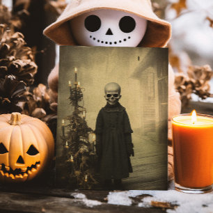 Merry Creepmas Spooky Skeleton Gothic Vintage Postcard