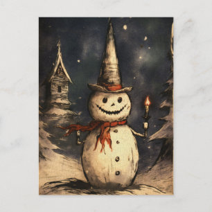 Merry Creepmas Spooky Snowman Gothic Vintage Postcard