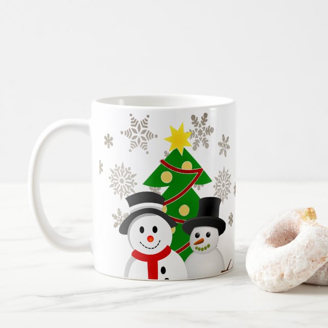 Merry Crhistmas Snowman Personalised  Coffee Mug (With Donut)