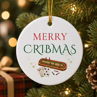 Merry Cribbage Christmas personalised game lover Ceramic Tree Decoration