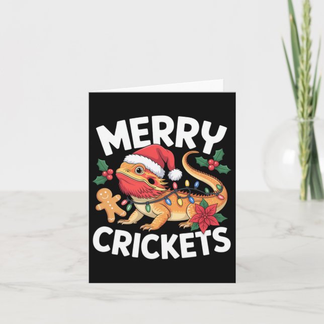 Merry Crickets! Bearded Dragon Christmas Pun  Card (Front)
