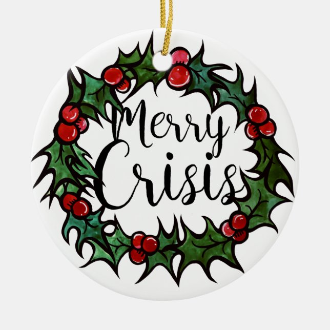 Merry Crisis Ceramic Tree Decoration (Front)