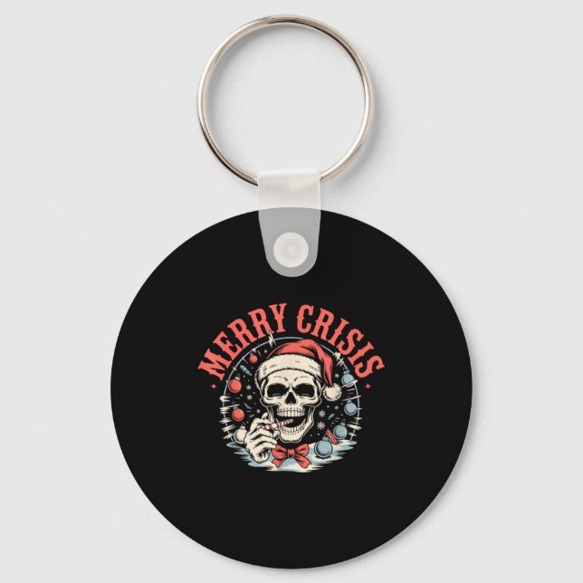 Merry Crisis Dark Humor Sarcastic Christmas Goth P Key Ring (Front)