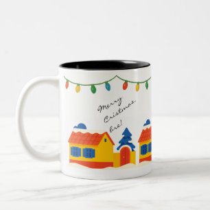 Merry Cristmas, Bre! Village Romanian House Two-Tone Coffee Mug