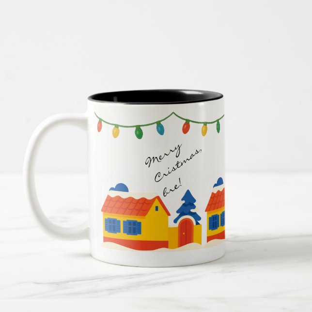 Merry Cristmas, Bre! Village Romanian House  Two-Tone Coffee Mug (Left)