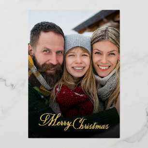 Merry Cristmas Family Photo Overlay Foil Holiday Card