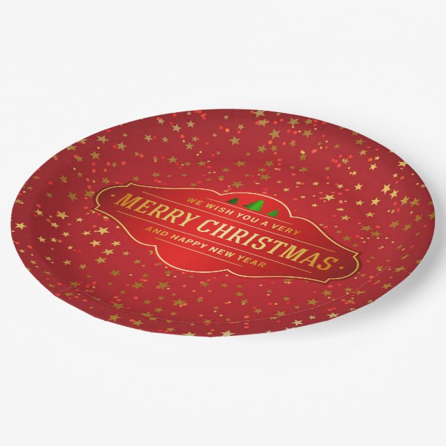 Merry Cristmas Label Paper Plate (Angled)