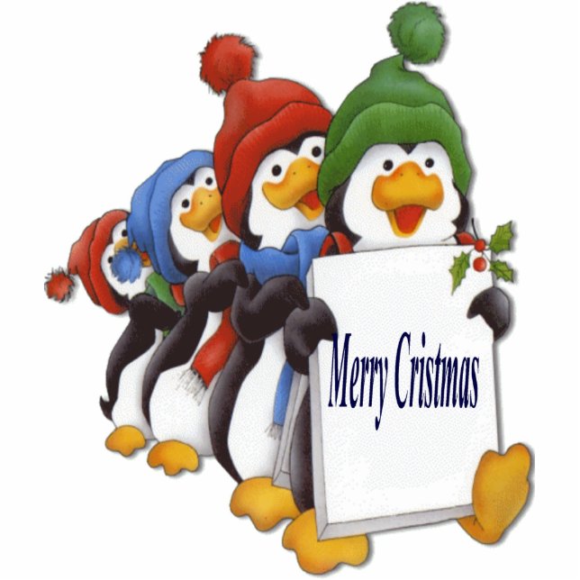 Merry Cristmas Pinguinos Standing Photo Sculpture (Front)