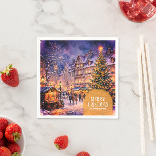 Merry Cristmas Village Family Christmas Coaster Napkin