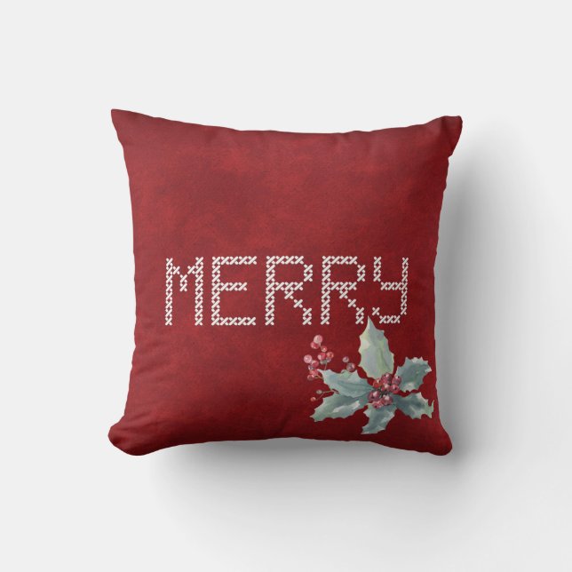 Merry Cross Stitching and Berries Cushion (Front)