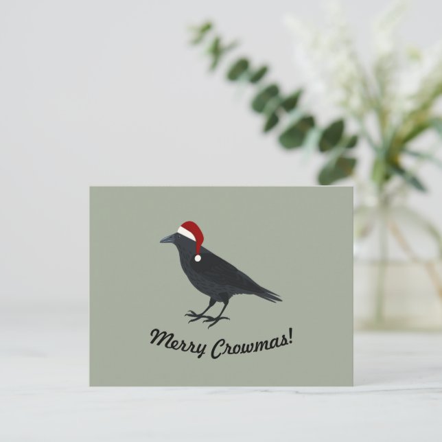 Merry Crowmas Christmas Crow Holiday Postcard (Standing Front)