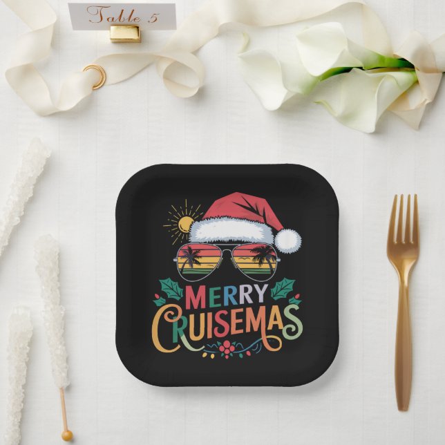 Merry Cruisemas 2024 Christmas Santa Reindeer  Paper Plate (Wedding)