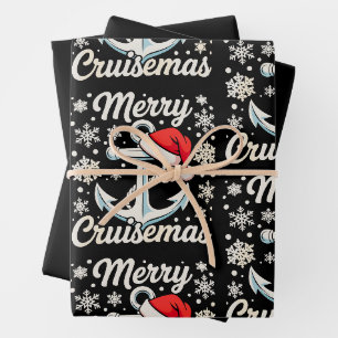 Merry Cruisemas Anchor Santa Hat Christmas Cruise Wrapping Paper Sheet