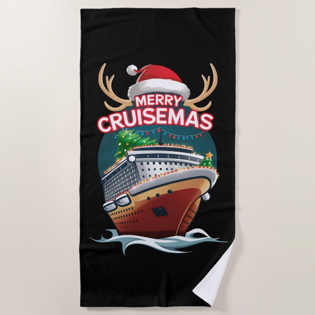 Merry Cruisemas Cruise Ship Family Christmas Funny Beach Towel (Front)