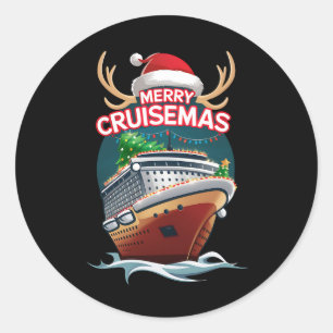Merry Cruisemas Cruise Ship Family Christmas Funny Classic Round Sticker
