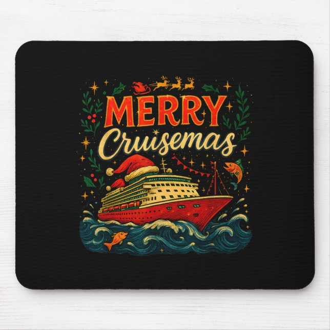 Merry Cruisemas Funny Christmas Cruise Vacation  Mouse Mat (Front)