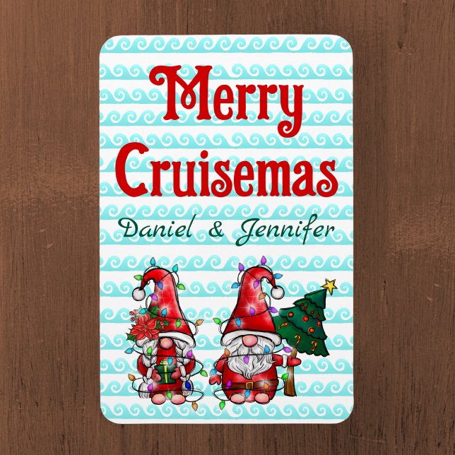 Merry Cruisemas Gnomes Christmas Cruise Door Magnet (Custom Christmas Cruise Door Magnet with cute gnome couple and Merry Cruisemas)